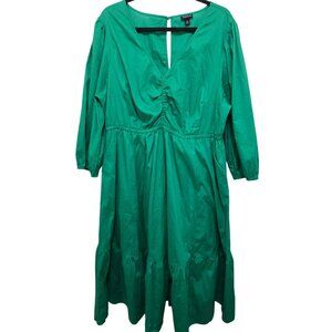 Torrid Green Midi Festival Dress Ruched Front & 3/4 Sleeves Size 2